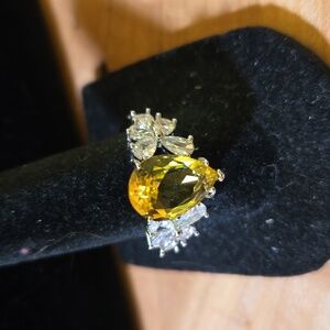 Citrine and white zircon ring, sz. 8, NWOT